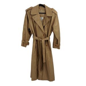Vtg 80's Maggie‎ Lawrence Coat Trench Longline Belted Waist Gold Sz 12